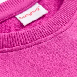 Babyhug Cotton Knit Full Drop Shoulder Volume Sleeves Sweatshirt with Floral Graphics & Butterfly Applique - Dark Pink image 5