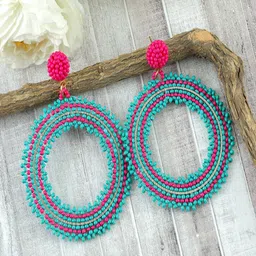 Vientiq Gold-Plated Artificial Beads Beaded Circular Shape Drop Earrings image 2