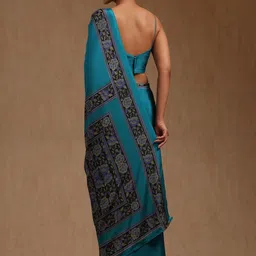 Soch Solid Pure Crepe Saree With Floral Printed Border image 2