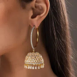 Voylla Gold Sparkling Elegance Noor Timeless American Diamond Jhumki Earrings image 2