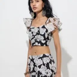 Vark by Westside Black Floral Design Brasso Cotton-Blend Ethnic Top-picture-14