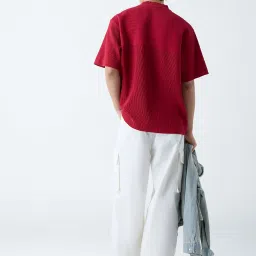 nuon men Nuon by Westside Red Numerical Design Ribbed Relaxed-Fit T-Shirt image 2