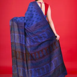 Unnati Silks Blue Cotton Printed Saree With Unstitched Blouse image 2