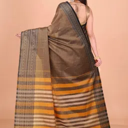 Unnati Silks Brown Cotton Woven Saree With Unstitched Blouse image 2