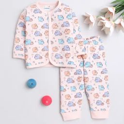 Bumzee Kids Light Peach Printed Full Sleeves Jhabla With Pyjamas-picture-36