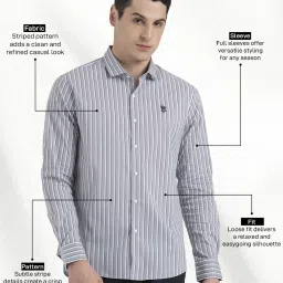 Red Tape Grey Loose Fit Striped Shirt image 2