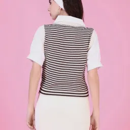 showoffff SHOWOFF Brown & Cream Striped Top image 2