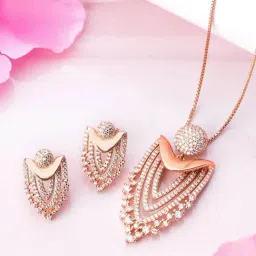 Zavya 925 Silver Rose Gold Radiance Cubic Zirconia-Adorned Jewellery Set for Women-image-61