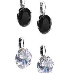 OOMPH Silver Tone Large Oval Black and White Cubic Zirconia Drop Earrings Pack of 2 image 2