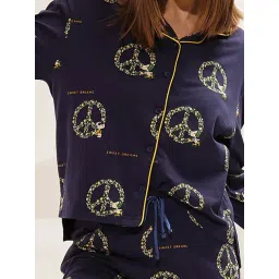 Sweet Dreams Navy Cotton Printed Shirt With Pyjamas image 4