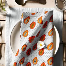 Vargottam White & Orange 12 Pieces Printed Cotton Reusable & Disposable Table Napkins-image-27