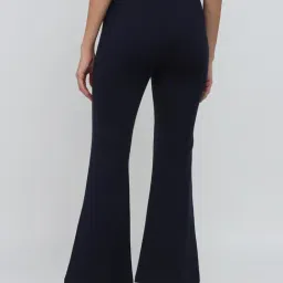 Cover Story Navy Viscose Solid Flared Fit Trousers image 2