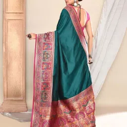 Elora Turquoise Silk Woven Saree With Unstitched Blouse image 2