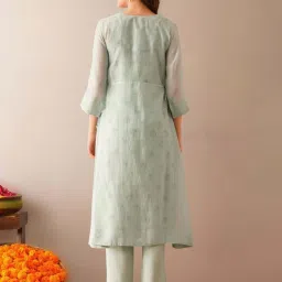 Jaypore Blue Block Printed Flare Fit Kurta image 2