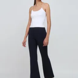 Cover Story Navy Viscose Solid Flared Fit Trousers image 5