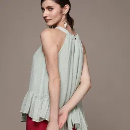 Label Ritu Kumar Mint Georgette Solid Halter Top image 2