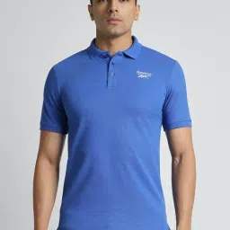 Reebok Blue Slim Fit Solid Polo T-Shirts-picture-45