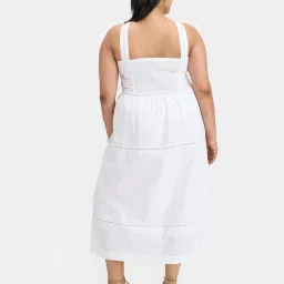 VIRGIO White Flared Fit Solid Dress image 2