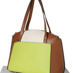 Allen Solly Green & Brown Color Block Medium Shoulder Handbag image 2