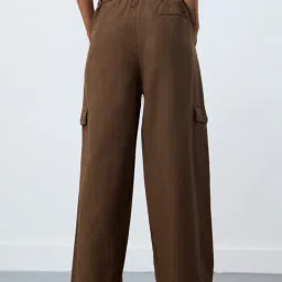 The Souled Store Dark Brown Cotton Solid Cargo Pants image 2