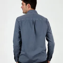 celio celio* Blue Storm Solid Regular Fit Cotton Denim Shirt image 2