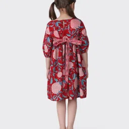 Fabindia Kids Red Cotton Printed Dress image 2