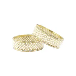 zulka ZULKASet of 2 Premium Metal White Moti Pearls & Diamond Kada Bangles-picture-14
