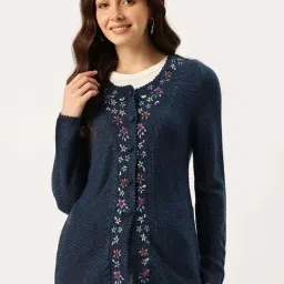 Apsley Blue Regular Fit Embroidered Cardigan image 1