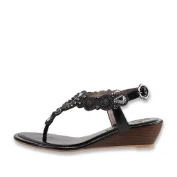 Catwalk Women's Black Back Strap Wedges image 2