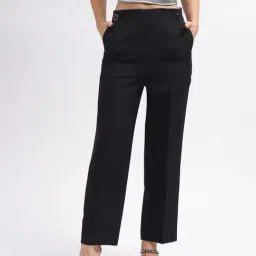 Centrestage Black Flared Fit Mid Rise Trousers-image-10