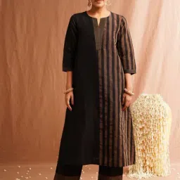 Jaypore Black Hand Woven Straight Fit Kurta-image-80