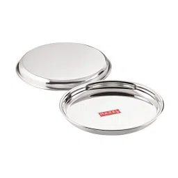 HAZEL Stainless Steel Dinner Lunch Plate Bhojan Thali Medium (Silver, Set of 2) image 2