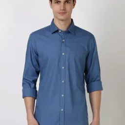 Peter England Casuals Blue Cotton Slim Fit Striped Shirt-picture-29