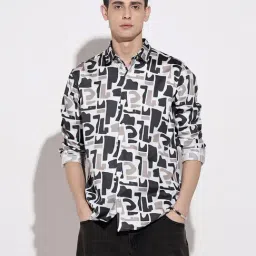 SHOWOFFFF White Cotton Regular Fit Printed Shirt-picture-27