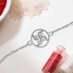 Zavya Swastik Charm with Cubic Zirconia Rhodium-Plated Adjustable Link Chain Rakhi for Him-image-66