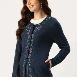 Apsley Blue Regular Fit Embroidered Cardigan image 3