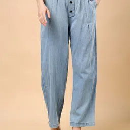 RANGRIWAZ Women Relaxed Straight Leg Straight Fit Pleated Wide Leg Trousers-image-59