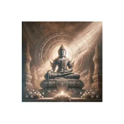 999Store Brown Canvas Wrapped Painting Of Buddha In Temple Glow image 2