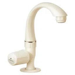 Cliquin Galaxy Series Deck Mounted PTMT Swan Neck Sink Cock with Wall Flange in Ivory Color, GX-1009-picture-26