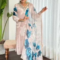 MILAAV Women Floral Printed Regular Beads and Stones Kurta with Trousers & With Dupatta-picture-25