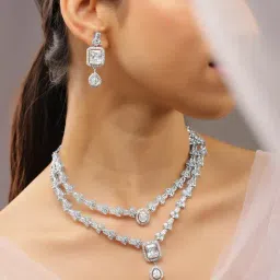 Rubans Silver Cubic Zirconia Studded Necklace & Earring Sets image 2