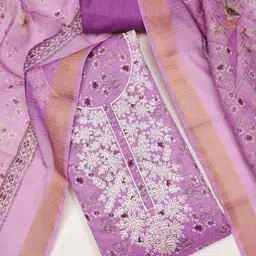 BlissFlair Floral Printed Thread Work Chanderi Cotton Unstitched Dress Material-picture-23