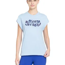 Adidas Blue Cotton Slim Fit Printed T-Shirt-image-63