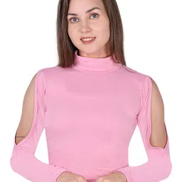 SAIOM Women Solid High Neck Cotton Crop Top-image-6