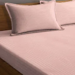 Myntra Elegant Homes Peach Striped 300 TC King Size Fitted Bedsheet Set 2.50 m x 2.25 m image 3