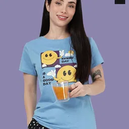 Kryptic Women Pack Of 2 Printed Round Neck Pure Cotton Lounge T-shirts-image-8