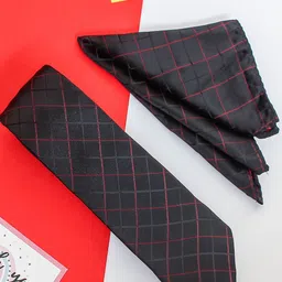 Tossido Men Check Necktie & Pocket Square Accessory Gift Set image 3