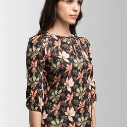 FableStreet Black Leaf Print Keyhole Neck Top image 3