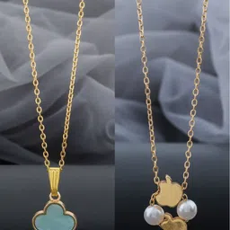 Birado Jewellery Set Of 2 Stainless Steel Gold-Plated Artificial Beaded Minimal Necklace-picture-46