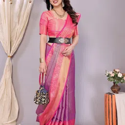 VILLAGIUS Floral Woven Design Zari Pure Silk Designer Kanjeevaram Saree image 5